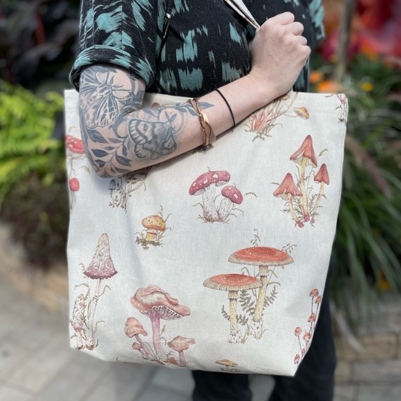 Handbags - REVERSIBLE Mushroom & Moth tote bag - Handmade
